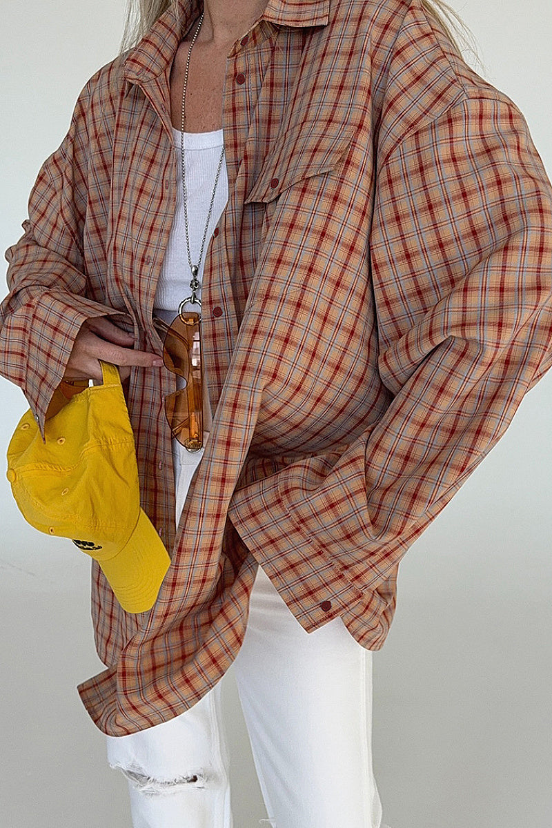 Loose Vintage Plaid Long Sleeve Shirt for Women
