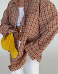 Loose Vintage Plaid Long Sleeve Shirt for Women