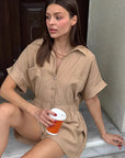 Casual Khaki Jumpsuit with Batwing Sleeves