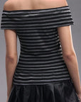 Summer Short Sleeve Off-Shoulder Striped Top