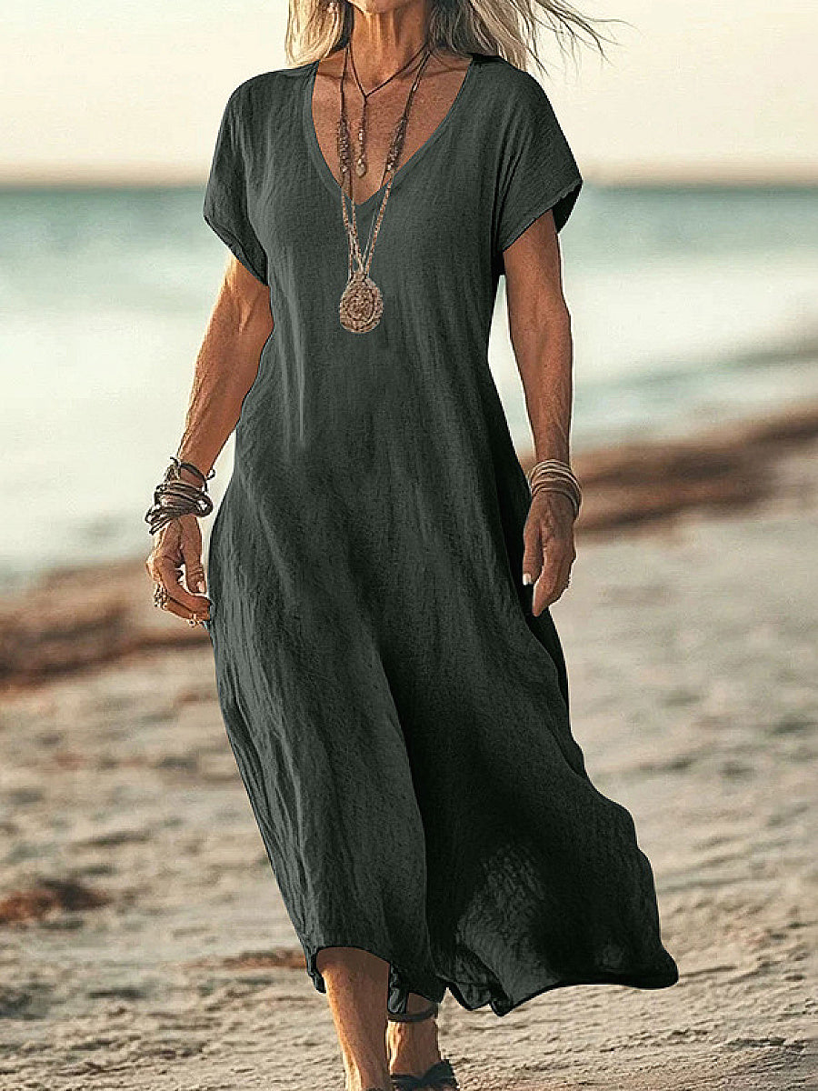 Comfortable V-Neck Midi Dress for Women