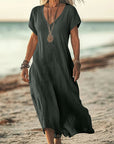Comfortable V-Neck Midi Dress for Women