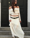 European Style Lace Off Shoulder Top and Long Skirt Set