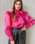 Spring Elegant French Sheer Bow Mesh Top
