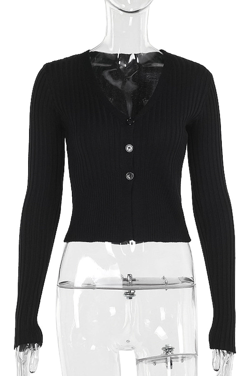 Stylish Deep V-Neck Long Sleeve Cardigan