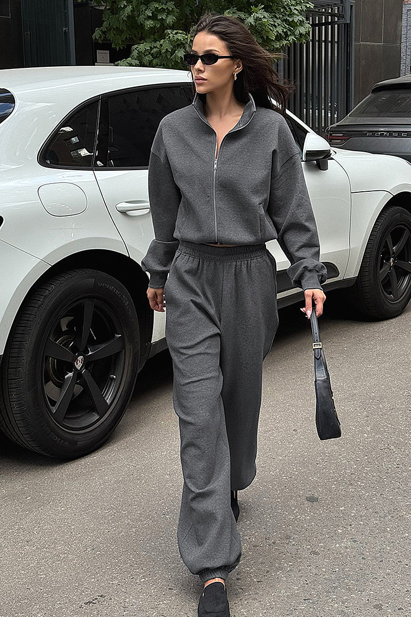 Fashion Casual Gray Hoodie Set for Women
