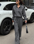Fashion Casual Gray Hoodie Set for Women