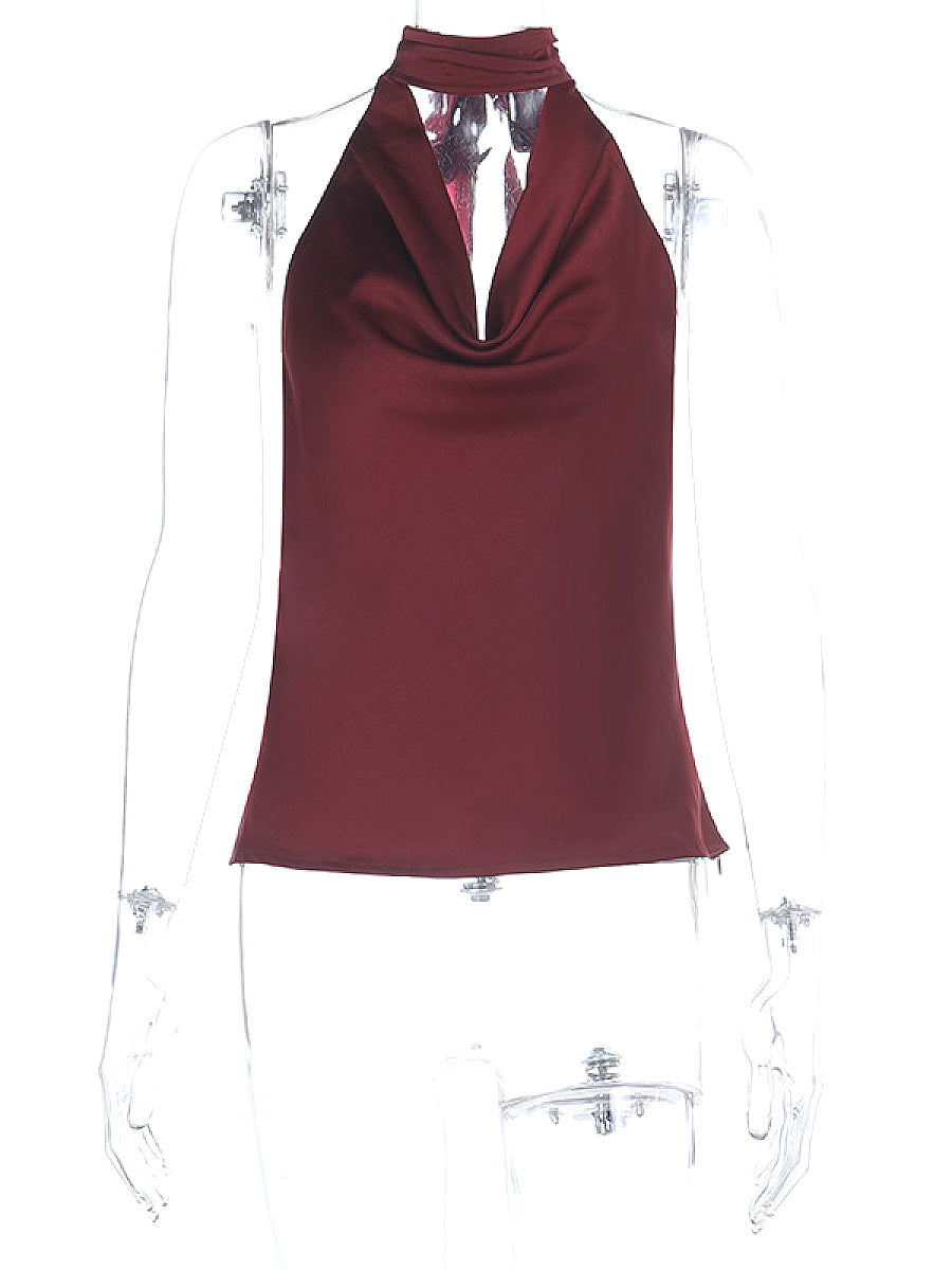 Summer Satin Cami Top with Shoulder Cutouts