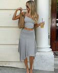 Asymmetrical Sleeveless Crop Top and Ruffled Skirt Set