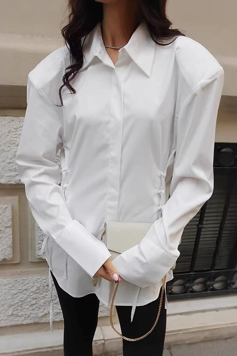 Stylish White Shirt with Shoulder Pads for Women