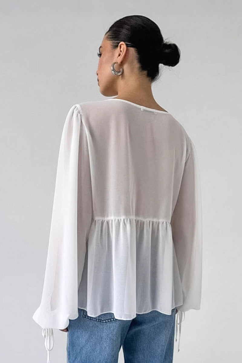 Chiffon Ruffle Tie Shirt for Women