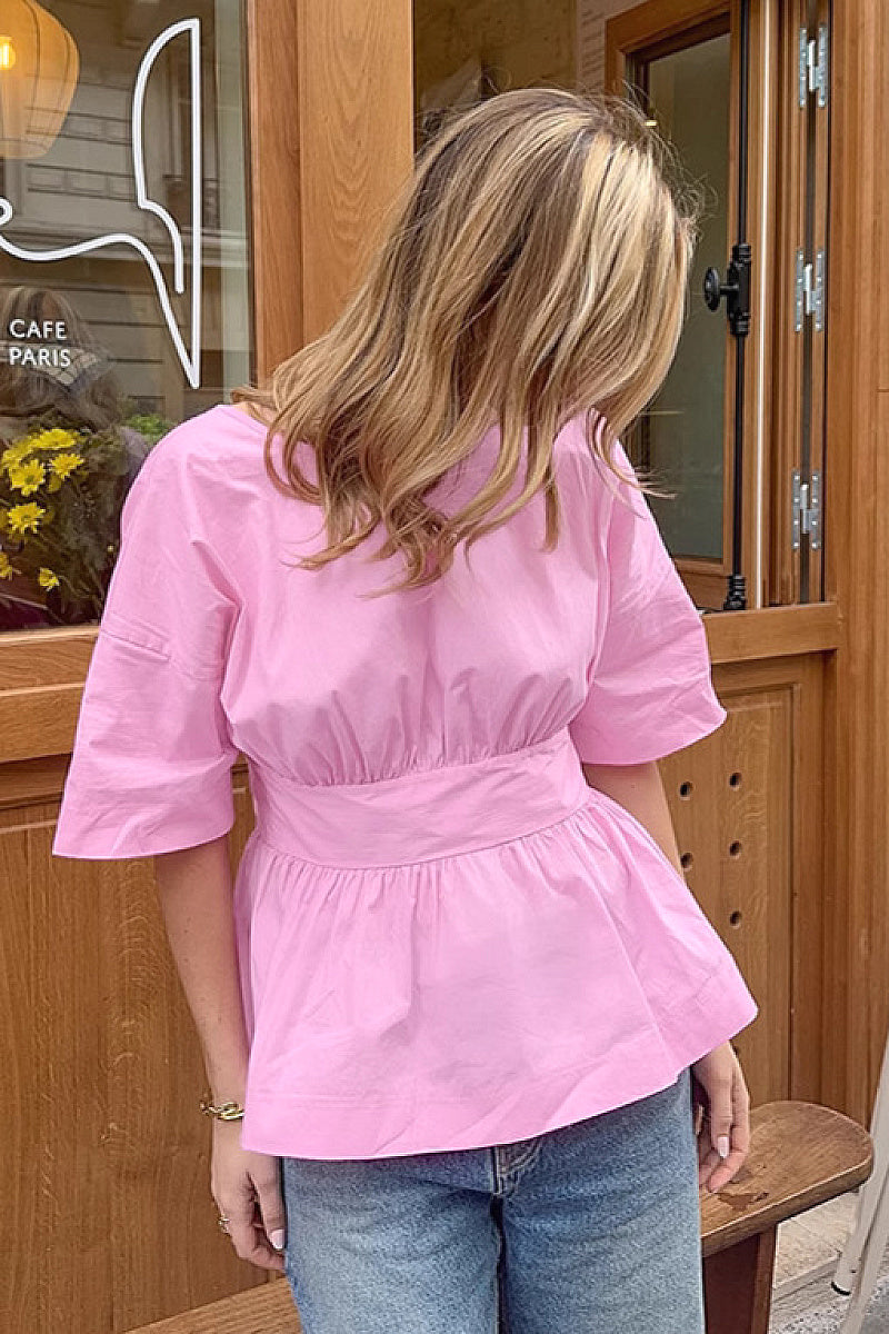 Summer Sweet Pink Cotton Short Sleeve Top