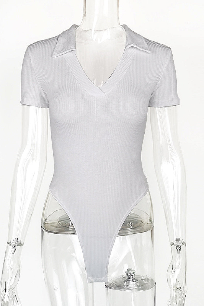 Summer New Women's Cotton Polo Neck Slim Fit Bodysuit