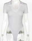 Summer New Women's Cotton Polo Neck Slim Fit Bodysuit