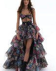 Stylish Floral Print Strapless Dress Set