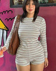 Spring Autumn Women's Striped Dress Set