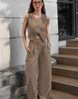Chic Khaki Two-Piece Set for Women