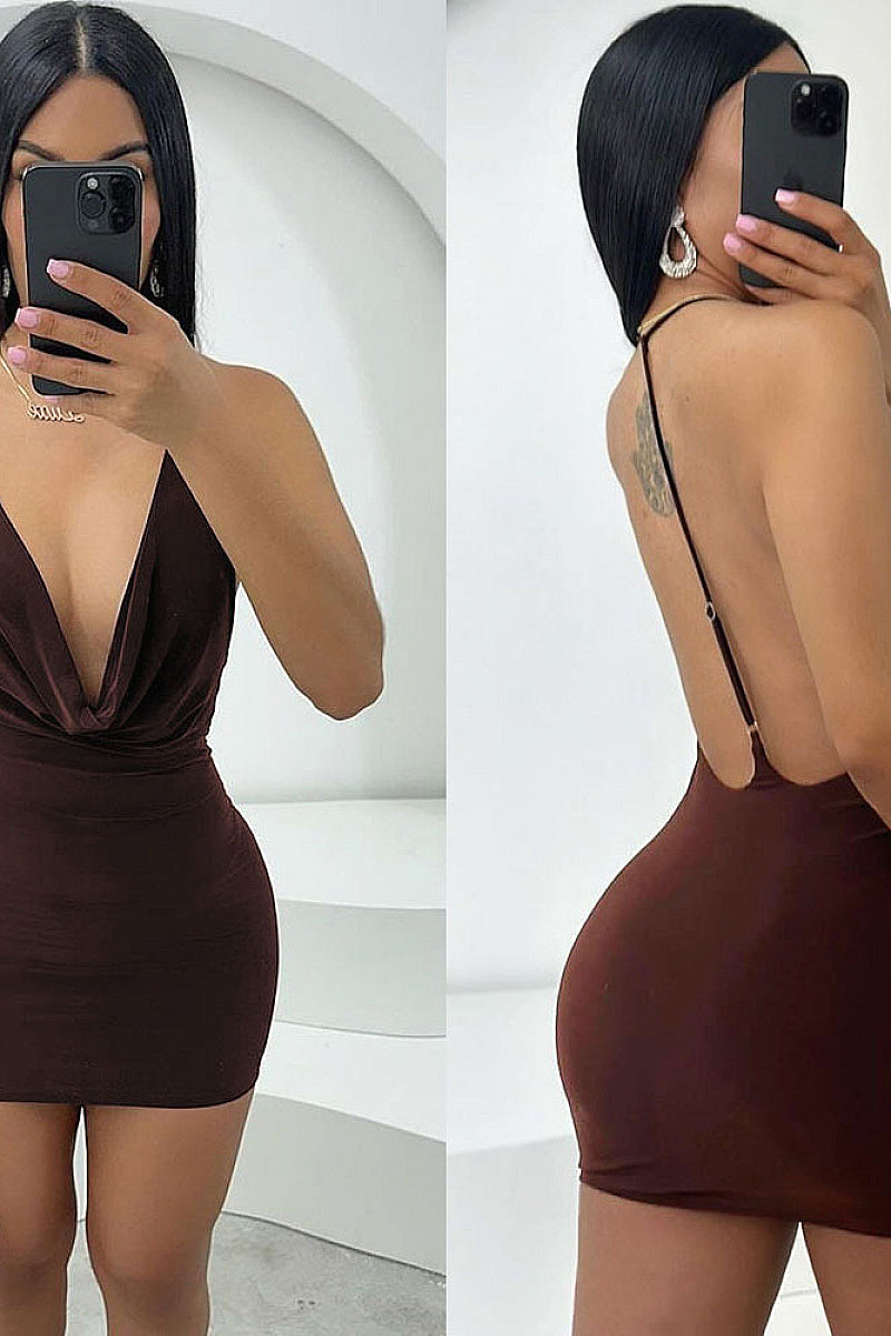Sexy Slim Fit Deep V Neck Backless Dress
