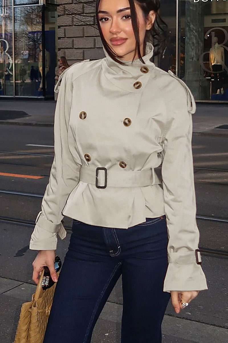 Stylish Stand Collar Waist-Defined Short Coat for Women
