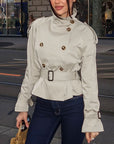 Stylish Stand Collar Waist-Defined Short Coat for Women