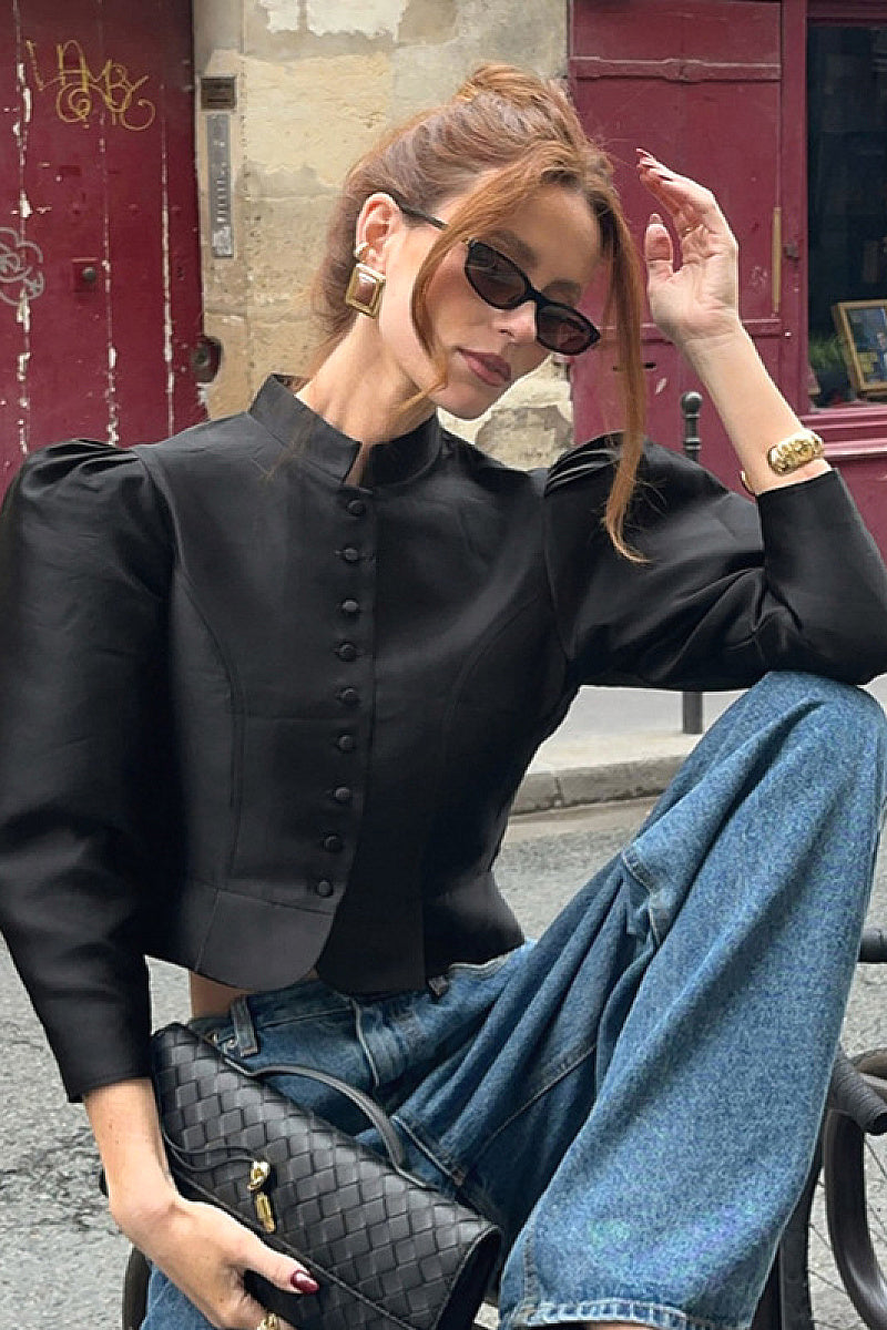 Retro Elegant Short Puff Sleeve Shirt