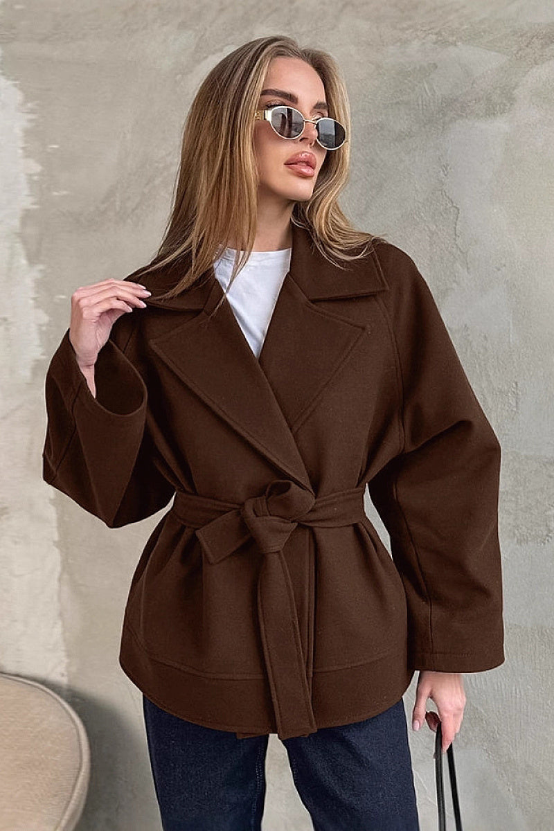 Fashion Vintage Brown Woolen Coat for Women