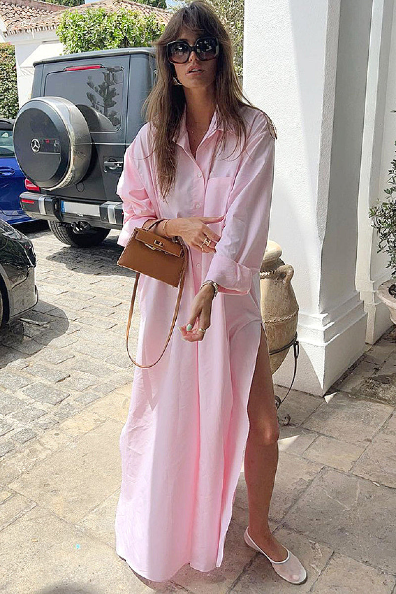 French Casual Loose Shirt Dress for Women