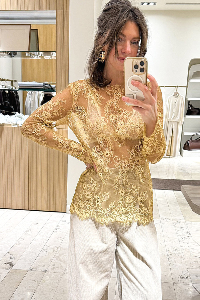 French Style Sheer Lace Top for Women