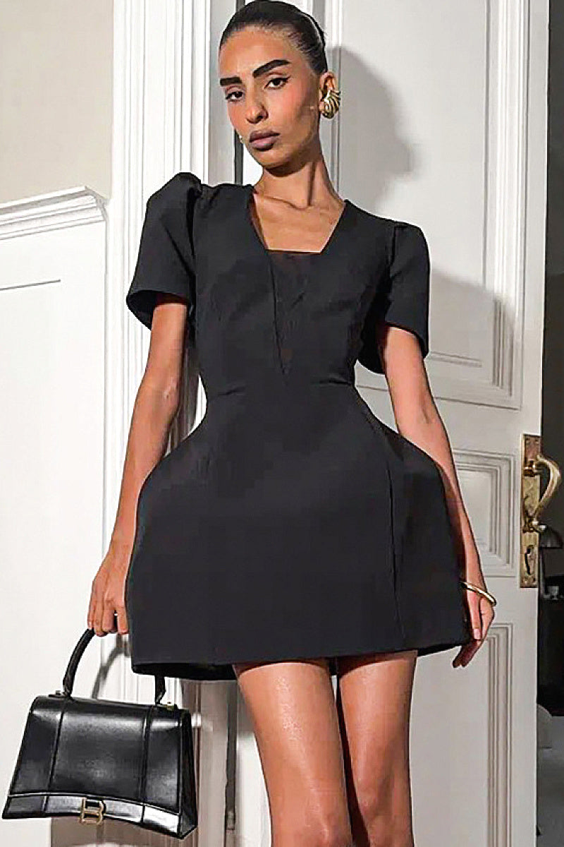 Elegant A-Line Puff Sleeve Dress