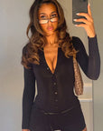 INS Style Button V-Neck Jumpsuit for Women
