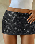 Fashionable Low Waist Zipper Mini Skirt with Sequins