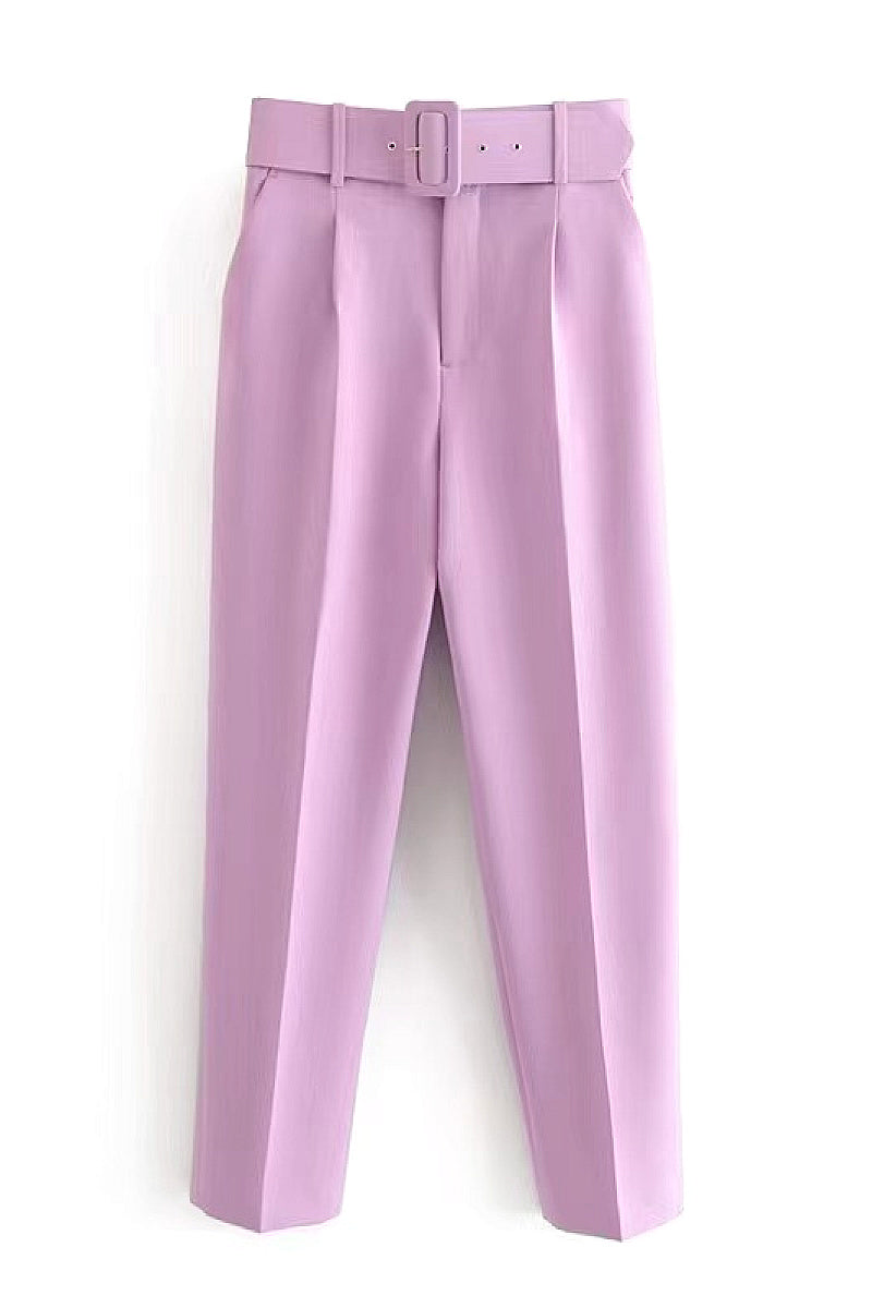 Casual High Waist Straight Leg Pants with Belt