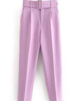 Casual High Waist Straight Leg Pants with Belt