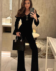 Chic Black V-Neck Two-Piece Set for Women