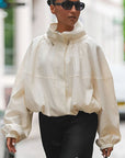 Vintage Beige Jacket for Women with Stand Collar