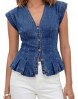 Women's V-Neck Denim Vest Top for Casual Wear