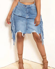 Fashionable Distressed Denim Skirt for Women