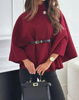 Elegant Winter Women's Cape Coat with Waist Tie