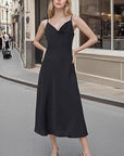 New Women's Satin Maxi Dress with Spaghetti Straps