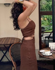 Summer Brown Vest Dress Set for Vacation