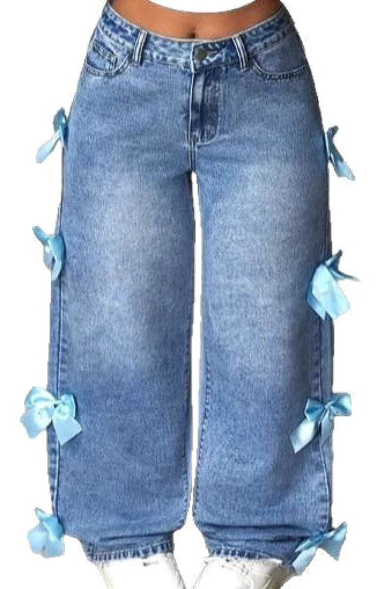 Y2K Butterfly Knot Denim Pants for Women