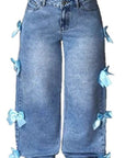 Y2K Butterfly Knot Denim Pants for Women