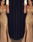 New V-Neck Long Dress with Gold Foil Design