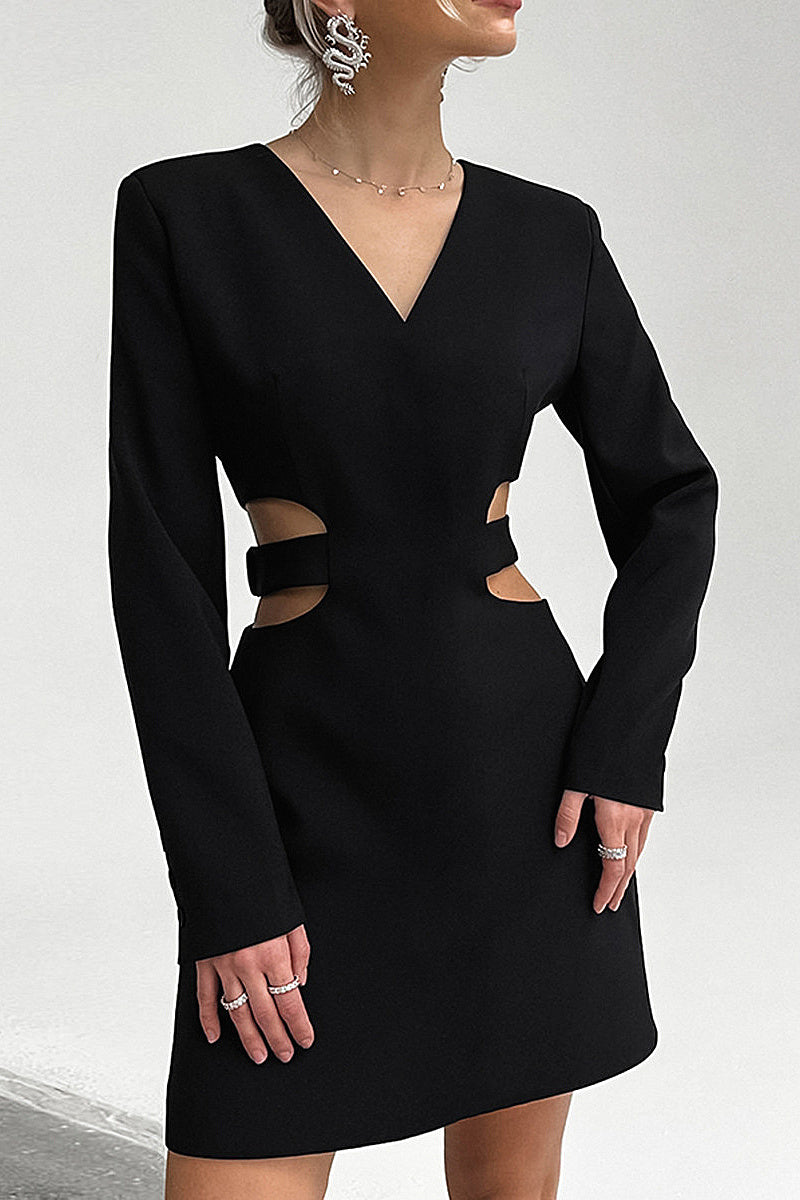 Chic V-Neck Hollow Long Sleeve Dress