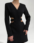 Chic V-Neck Hollow Long Sleeve Dress
