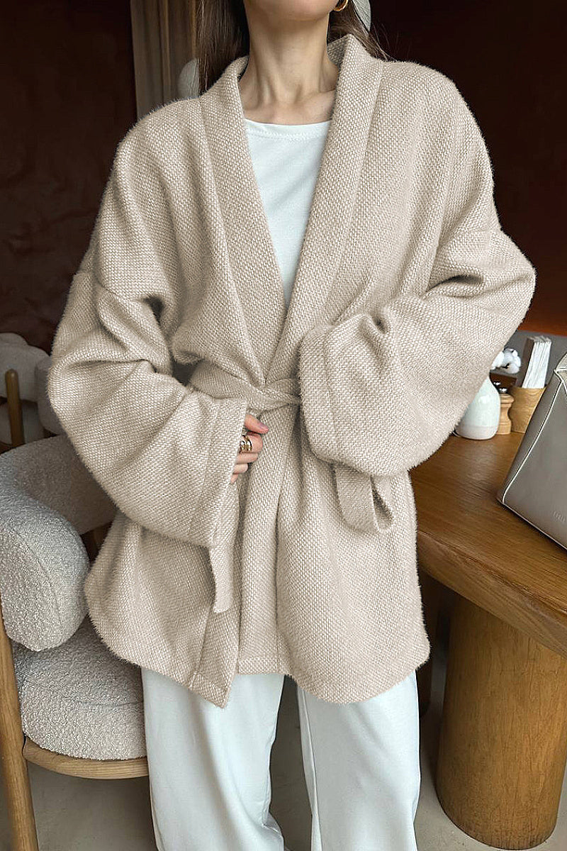 French Style V-Neck Tie Coat for Women