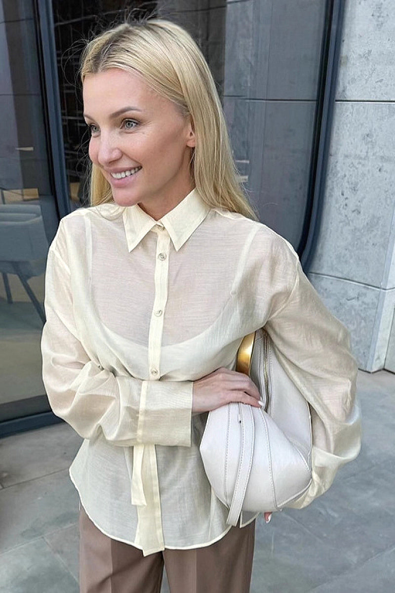 French Style Soft Apricot Collar Shirt for Women