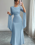 Summer Spliced Mesh Long Dress with Flare Sleeves