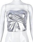 Reflective Ruched Strapless Top for Women