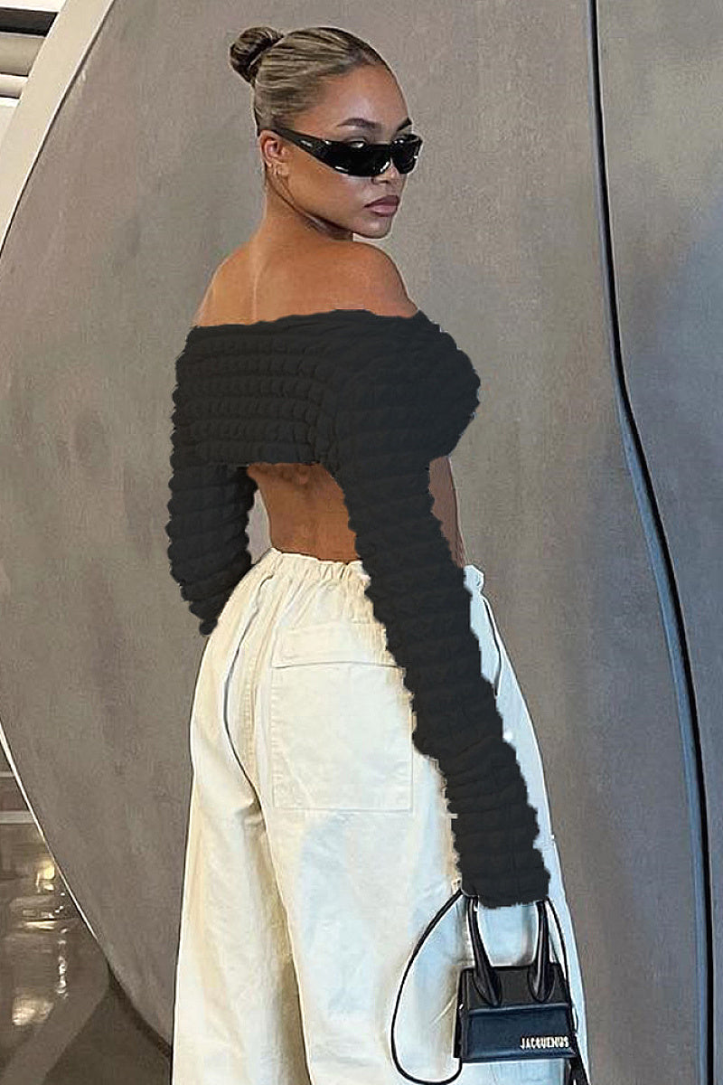 Sexy Hollow Out Long Sleeve Off Shoulder Top